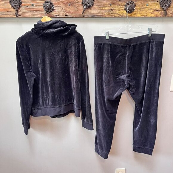 Vintage Juicy Couture Black Velour Tracksuit Set Zip Hoodie & Drawstring Pants X - Picture 4 of 5